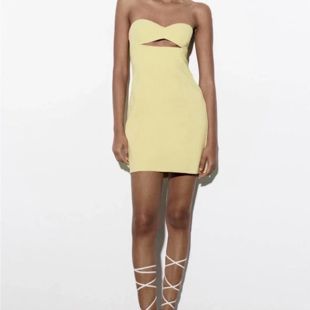 Zara | Dresses | Zara Yellow Cutout Strapless Mini Dress | Poshmark